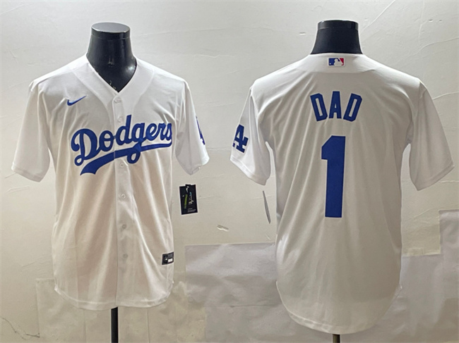 Men's Los Angeles Dodgers #1 Dad White Cool Base Stitched Baseball Jersey Men's Los Angeles Dodgers #1 Dad White Cool Base Stitched Baseball Jersey